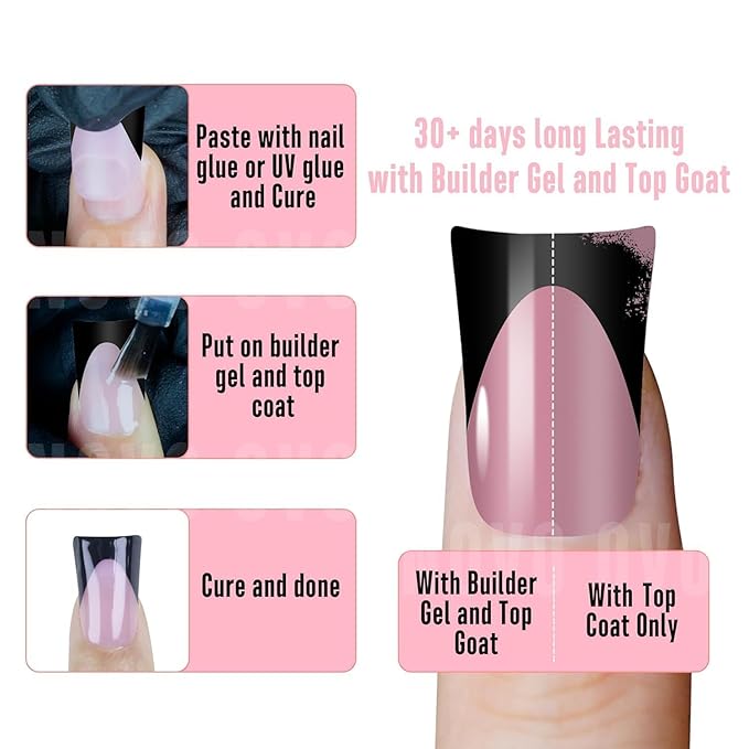 NOVO OVO Halloween Black French Tip Short Duck Nail Tips Press on, BERRY PINK Pre-designed Soft Gel Nail Extension, Extra thick Full Cover Matte Vrial False Nails for Salon DIY x 12 Sizes 240 pcs