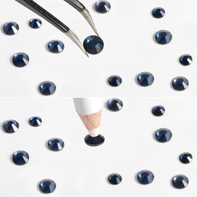 Beadsland Rhinestones for Makeup,8 sizes 2500pcs Navy Blue Flatback Rhinestones Eye Gems for Nails Crafts with Tweezers and Wax Pencil,Montana,SS4-SS30