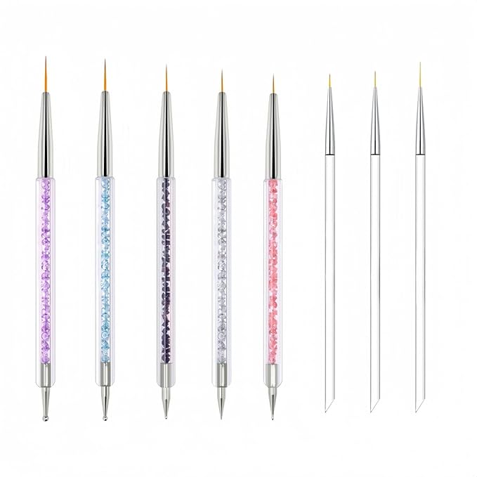 5 Double-Ended Acrylic Nail Brushes & 3 Liner Pens, 5/7/10/12/15 Nail Tracing & Dotting Brushes, Thin Detail Precision Drawing Brushes for Gel Polish(8pcs)