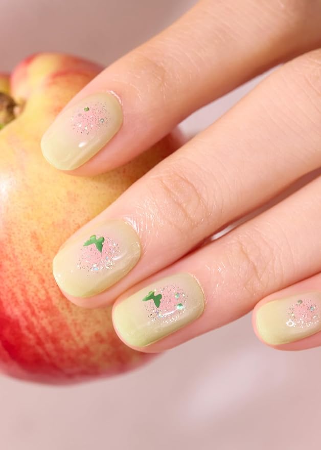 ohora Semi Cured Gel Nail Strips (N Guava Glint) - Works with Any Nail Lamps, Salon-Quality, Long Lasting, Easy to Apply & Remove - Includes 2 Prep Pads, Nail File & Wooden Stick