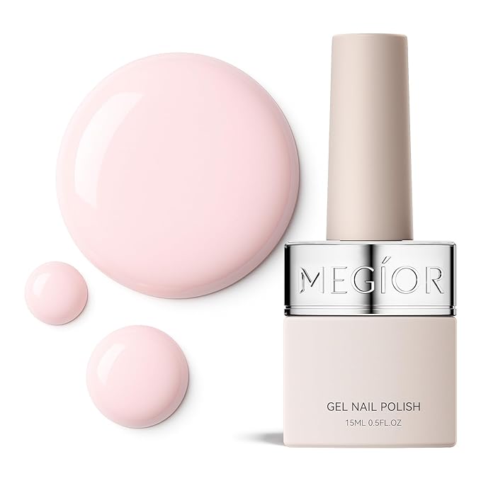 MEGIOR Creamy Pink Gel Nail Polish 0.5 Fl Oz Light Pink Long Lasting Soak Off UV LED Lamp Light Curing TPO Free Gel Polish Kit for Salon and Nail Art Starter Manicure DIY at Home
