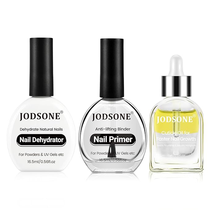 JODSONE 16.5ml Nail Dehydrator and Nail Primer with Cuticle Oil Set Ideal for Salon or Home Use,Removes Moisture for Strong Nails Adhesion,Natural Cuticle Oil for Nourished