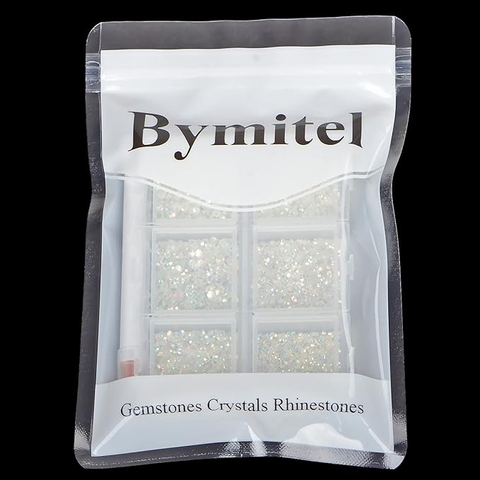 Bymitel 7200 Pieces 6 Mixed Sizes Glue Fix on Glass Rhinestones Round Crystal Gems Flatback for DIY Jewelry Making with one Picking Pen(6-Sizes 7200PCS, Starry Meteor)