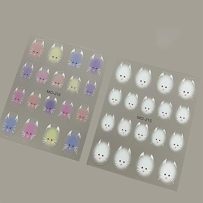 4 Sheets Cat Airbrush Nail Stickers Cute Nail Art Stickers Ombre Gradient Nail Decals with Cat Designs Sweet DIY Self-Adhesive Nails Art Supplies for Women Girls