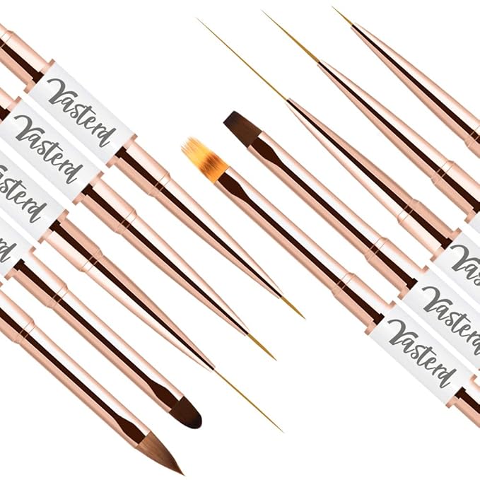 Yasterd Nail Art Brushes Set - Professional 5pcs Double-Ended Acrylic Nail Art Brushes Liner Detail Thin Brushes for Drawing Design Brushes Gel Builder Brushes 3D Nail Art Tools for Salon at Home DIY Manicure
