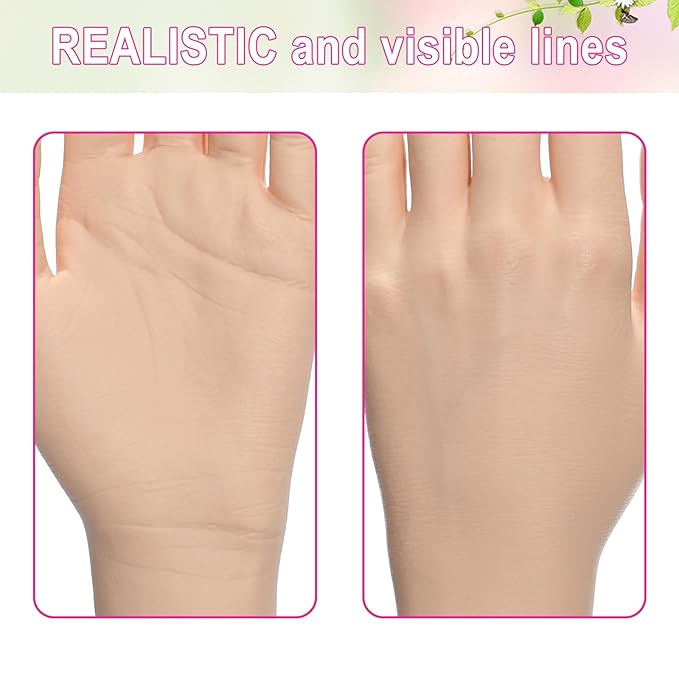 Practice Hand for Acrylic Nails Realistic Mannequin Hand for Nails Practice Soft Flexible Bendable False Fake Nail Hand Art Trainer Manicure Practice Hand Tool and Rings Display of Bracelets (Right)