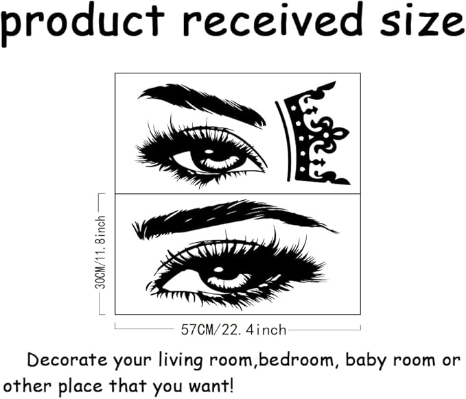 SUPERDANT Brows and Eyes Wall Stickers Crown Vinyl Wall Decals Living Room Art Wallpaper Beauty Salon DIY Decoration Print for Beauty Shop Girls' Room Livingroom Bedroom Decoration