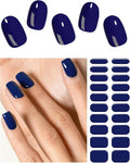 Semi Cured Gel Nail Strips, Dark Blue 20pcs Adhesive UV Sticker, Wraps for Home Manicure DIY