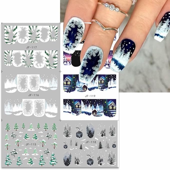 12 Sheets Christmas Nail Stickers Decals for Nail Art Snowflake Christmas Tree Water Transfer Nail Stickers Winter Holiday Nail Art Supplies French Nail Decorations Xmas Nail Art Stickers for Women