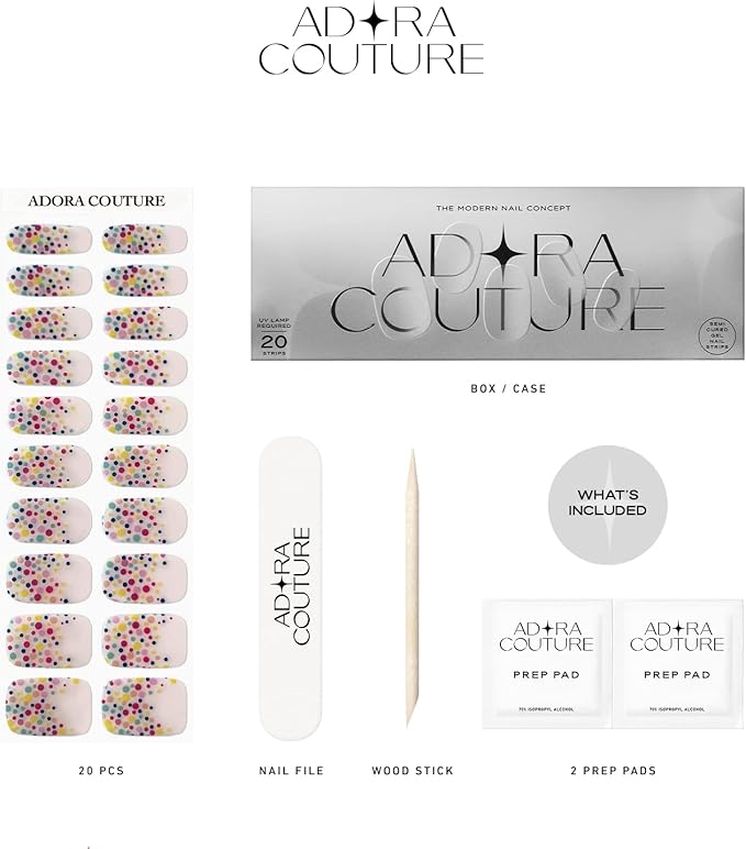 Semi Cured Gel Nail Strips with 20 Pieces - UV Gel Stickers, Manicure Kit, Easy Application Wraps Includes Prep Pads, Nail File, Wooden Stick - UV Light Required (Sprinkles)