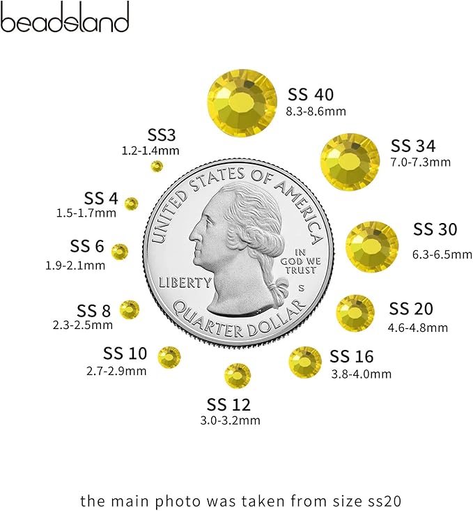 Beadsland 2880pcs Flat Back Crystal Rhinestones Round Gems for Nail Art and Craft Glue Fix,Lemon Yellow,SS8,2.3-2.5mm