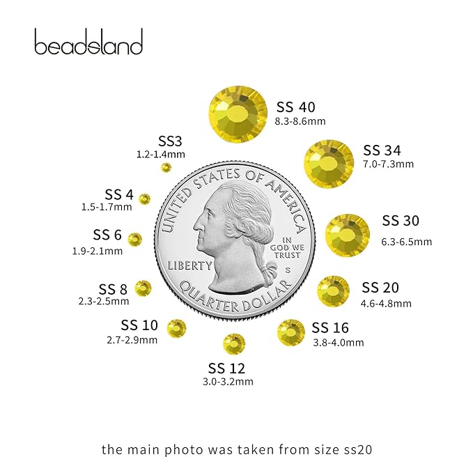 beadsland Flat Back Crystal Rhinestones Round Gems, Lemon Yellow (1.3-1.4mm) SS3/1440pcs