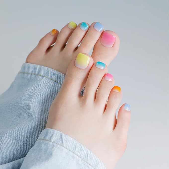 ohora Semi Cured Gel Pedi Strips (P Watercolor) - Works with Any Lamps, Salon-Quality, Long Lasting, Easy to Apply & Remove - Includes 2 Prep Pads, Nail File & Wooden Stick