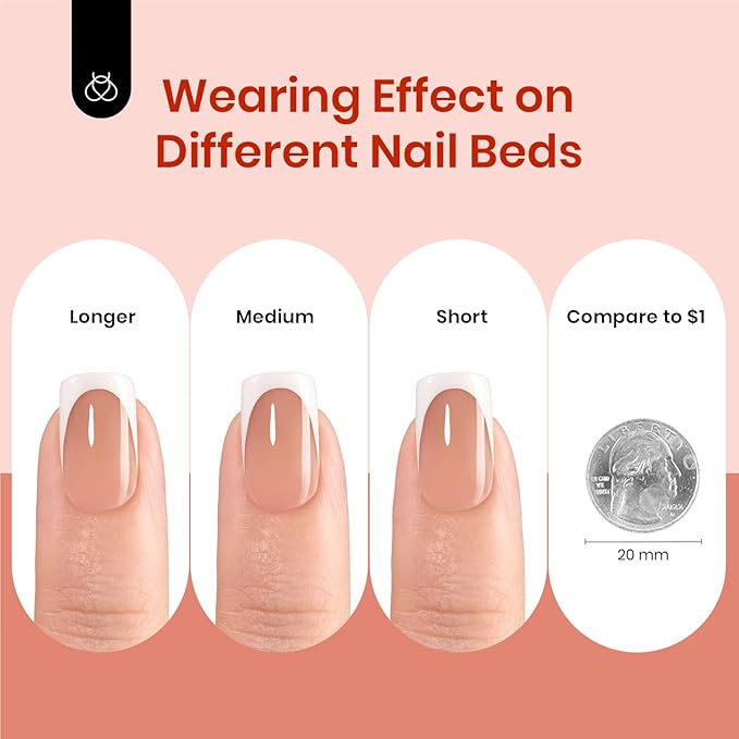 Beetles X Press Gel Nail Kit: Short Square French Tip Press On Nails Kit With 224Pcs Nail Tips Nail Glue & Builder Top Coat Mini UV Light, All-in-One DIY Designs Gift For Women At Home