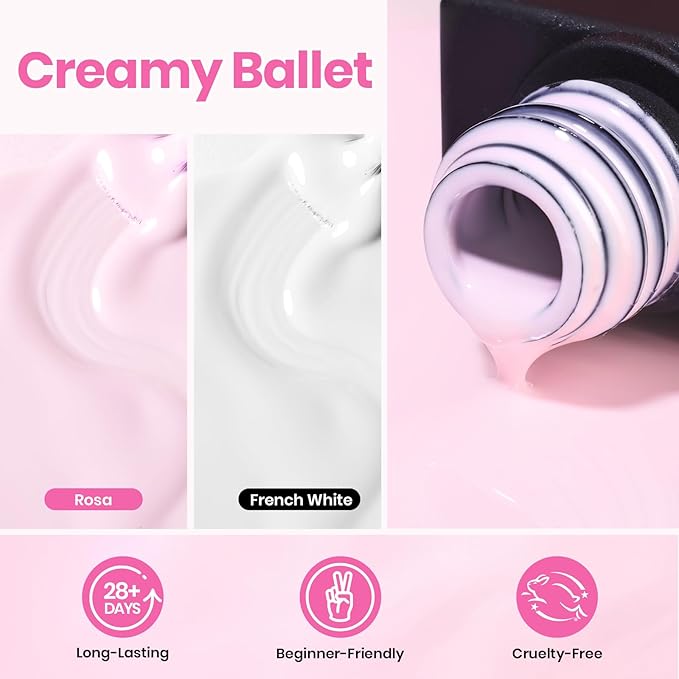 Beetles 2 Colors 8ML White Pink Gel Nail Polish Kit with U V Light, 6 Pcs Gel Polish Set French Tip DIY Manicure Kit with Base & Top Coat Nail File for Beginners Soak Off Gifts for Women Girls Teens