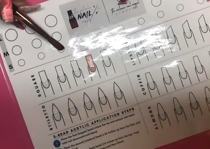 Gel & Acrylic Nail art Practice Sheet,Reusable Nail Art Training mat DIY Sticker Stencil Guide French Tip stiletto Nail Sculpting 3D Nail Design Worksheet Nail Tech Practice Gel X acrylic nails (16)