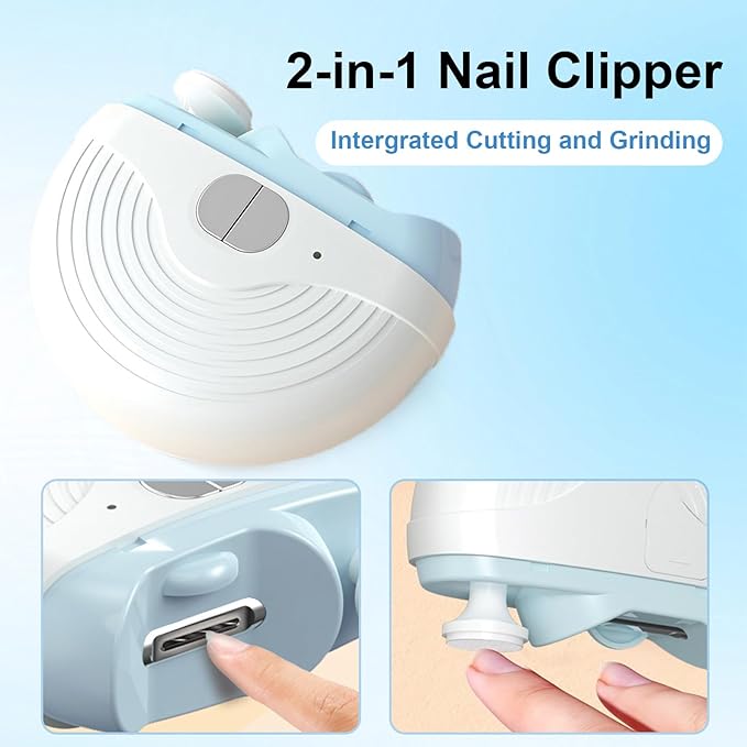 Electric Nail Clippers for Seniors,Smart Nail Clippers 2025 New 3 in 1 Electric Toenail Clipper with Polishing and LED Light,Smart Toenail Clipper 3 Adjustable Speeds for Adults,Baby (Blue)