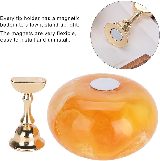 Dioche Manicure Display Practice Stand Nail Art Tip Holders with Magnetic Golden Base - Ideal for Salon Use & DIY at Home - Exquisite Durable Design