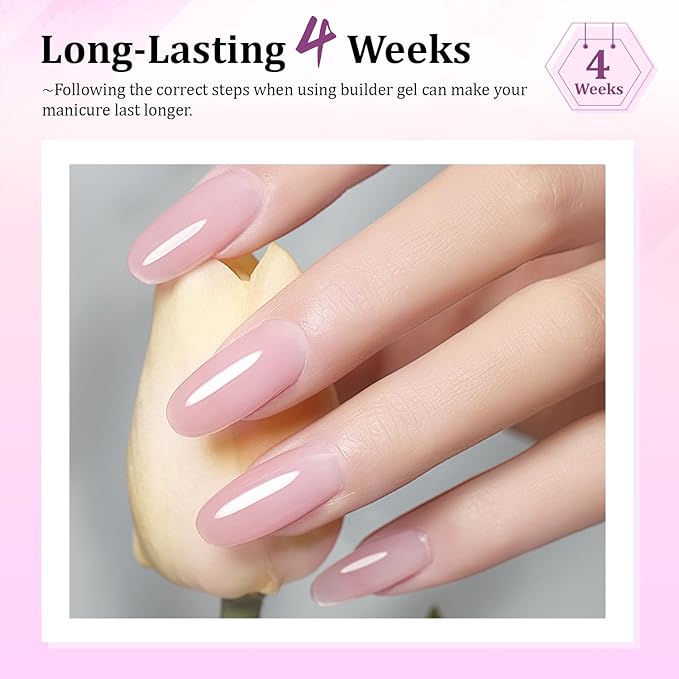 JODSONE Builder Gel for Nails,10ml 4Pcs Builder Gel Set Jelly Pink Nude White,for Nail Extension Strengthening & Thickening Solution,Long Lasting U V Light Cure