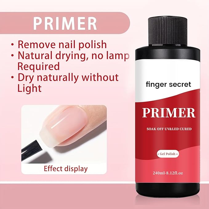 240ml/8floz Nail Primer for Gel Polish,Primer Nail Prep, Nail Primer for Nail Art Design in Salon or Home Use