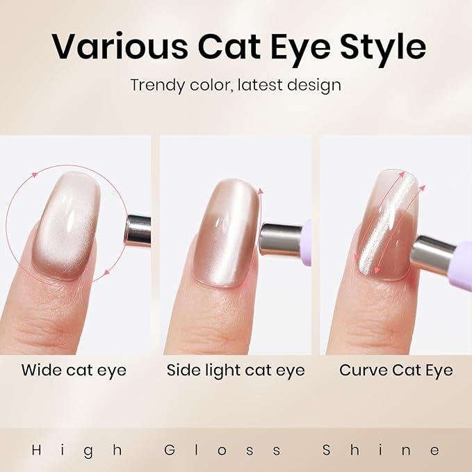 MIZHSE Cat Eye Gel Nail Polish 12mL Moonlight Champagne Magnetic Gel Polish Ceramic Glitter Smooth Soak Off U V LED Cats Eye Gel Polish Nail Art Manicure Salon Home DIY for Women