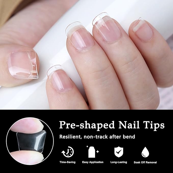 AddFavor 600pcs Short Square Nail Tips, Soft Gel Nail Tips x Clear Fake Nails Full Cover Acrylic Nails Tips for Extension Nail Manicure Salon Home DIY