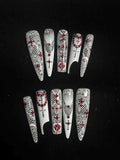 Jewelry Nail Fake Nails with Alien Themed Art Gothic Fusion Handmade for Adults Size S