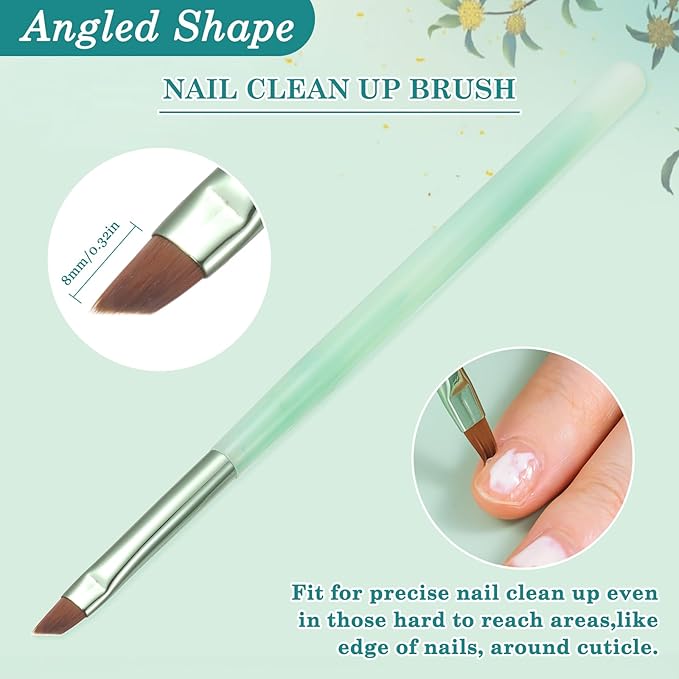 3PCS Nail Clean Up Brushes for OPI Nail Polish Remover, Brushes for Cleaning Polish Mistakes on the Cuticles, Acetone Resistant Nail Brush for Nail Art and Designs（Jade Green ）
