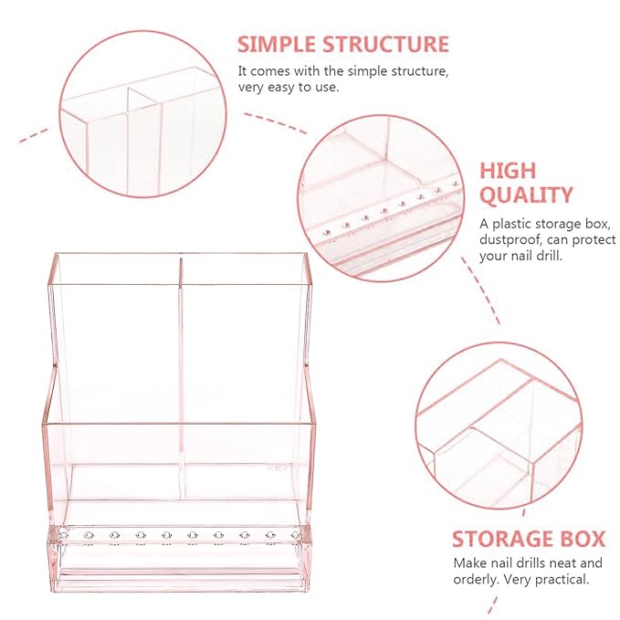 Nail Drill Machine & Bits Holder Storage Case,Transparent 10 Holes Nail Drill Grinding Bit Organizer Nails Manicure Tools Display Box for Nail Salon(Pink)