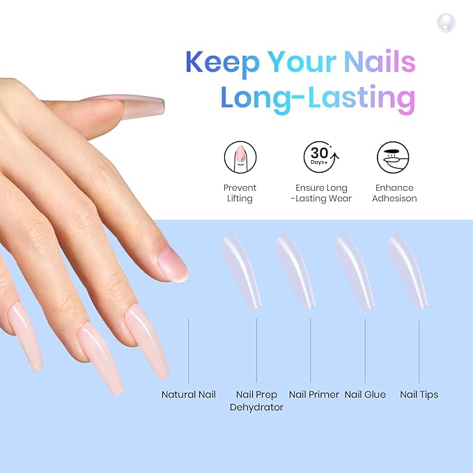 Beetles 9 In 1 Gel Nail Glue Nail Dehydrator and Primer, Professional Nails Prep Acid-Free Hema-Free Dehydrate Bond Primer for Press On Nails Tips Extension Gifts for Her