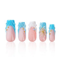 LOVFUL Short French Tip Press on Nails Glacial Blue | Handmade Acrylic Press ons| Reusable Fake False Nails | Square Classic Regular 1.3in | H714-M