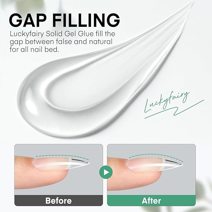 40ml Super Strong Nail Glue Soft Solid Gel Nail Glue for Press Ons Acrylic Nails, Mess Free, Lamp Curing Needed, Durable & Long-Lasting