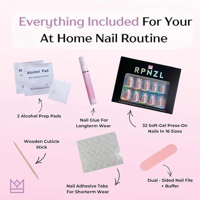 Press On Nails - Eclipse | Black French Tip, UV Finish Short Square Nails, Reusable | 32 Nails, 16 Sizes Kit with Glue and Adhesive Tabs I Female Founded