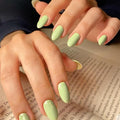 Modelones Green Press on Nails Almond, Easter Spring Pastel St. Patricks Day Short Fake Nails, Reusable Nail Kit with Nail Glue Adhesive Tabs Mini Nail File, Nails Press Ons 32Pcs 16 Sizes