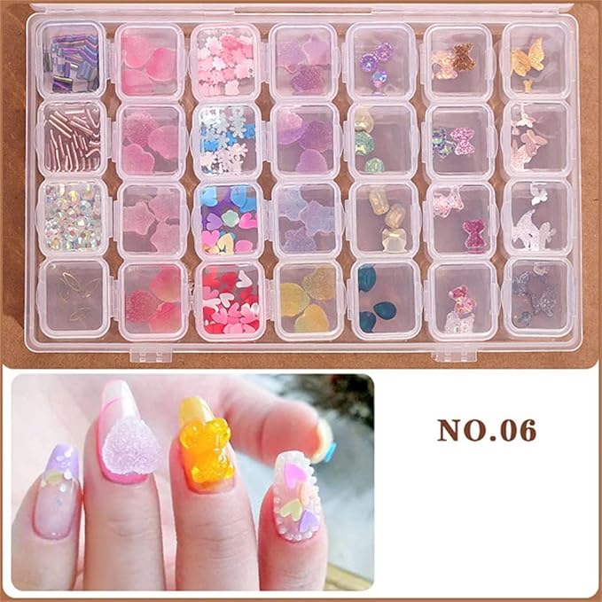 28 Cells 3D Heart Star Nail Art Decorations Gradient Colorful Soft Fudge Designs Sweet Candy DIY Studs For Nails Manicure Nail Art Rhinestone Bead Plastic Storage Box Diamond Accessories Tool