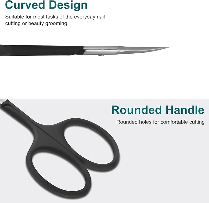 CGBE Manicure Scissors, Extra Fine Eyebrow Scissors for Grooming, Curved Blade Nail Scissors Precise Pointed Tip Grooming Kit for Eyebrow, Eyelash, Trim Nail and Dry Skin, Black