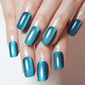 Teal Green Cat Eye Press on Nails Medium Square, Medium Square Press Stick on Nails Chrome for Women Gift, Green Holographic Glitter Glossy Reusable Soft Acrylic Fake Nail with Cateye Effect Design