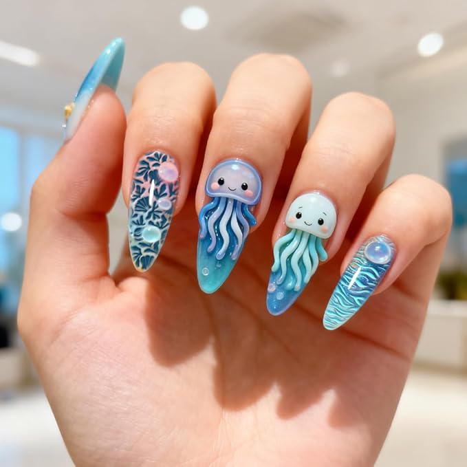 PH PandaHall 3pcs Marine Life Nail Stamping Plate, Ocean Beach Nail Art Templates Mermaid Octopus Sea Grass Stainless Steel Image Plate Art Stencils with Tools for DIY Print Manicures Salon Design