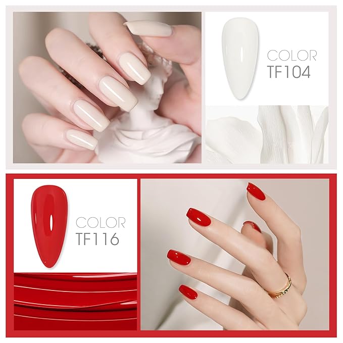 3-Free Gel Nail Polish Set - 6 Pcs 10g Red White Soak Off UV/LED Gel, Long Lasting and Without Pungent Odor Nail Gel, Nail Beauty Manicure for Professional, Salon & Home Use, No Hema & TPO & Di-Hema