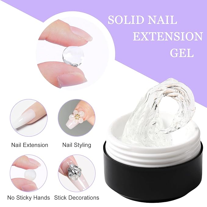 3D Sculpting Gel Kit - 15g Clear and White Non-Sticky Hand Solid Builder Nail Carving Gel with Gold Sliver Nail Chrome Powder DIY Salon