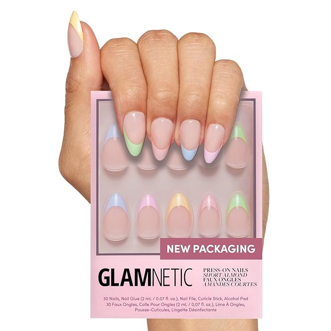 Glamnetic Press On Nails - Confetti Fake Nails | Semi-Transparent, Short Almond Nails, Salon Quality | 15 Sizes - 30 Nail Kit with Glue