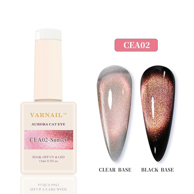 VARNAIL Aurora Cat Eye Gel Polish Set 6 Colors, 15ML Glitter 9D Cat Eye Gel Polish with Magnet, Salon Quality Magnetic Gel Nail Polish Kit (Aurora 01)