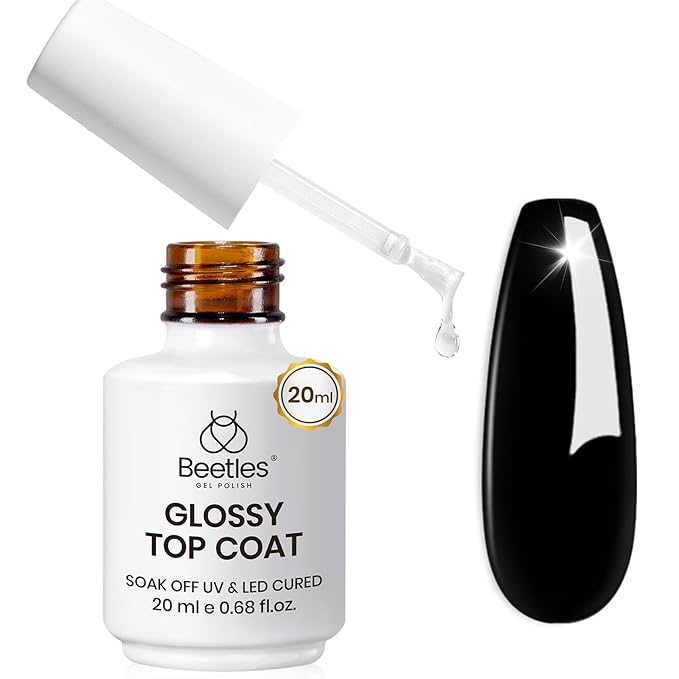 Beetles 20ml Gel Top Coat - No Wipe Clear Top Coat Extra Glossy Gel Nail Polish, Shine Finish and Long Lasting, Soak Off UV LED Lamp Cured Nail Art Manicure Salon Home Gift for Women