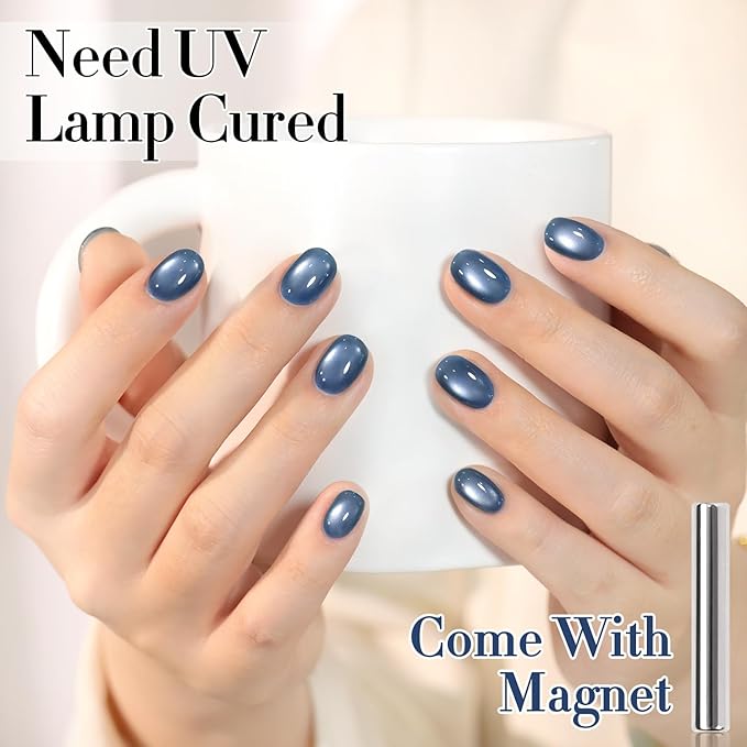 Double Rhythm 15ML Jelly Glass Cat Eye Gel Polish with Magnet Holographic Glitter Shimmer Translucent Sheer Color Salon Soak Off Magnetic Nail at Home (Sky Blue-MC1237)