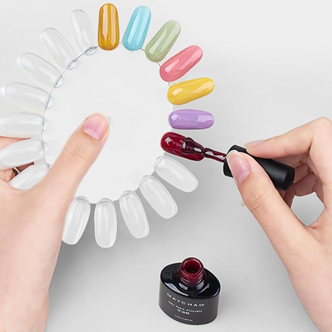20Pcs False Nail Swatches Wheels Nail Wheel Art Plastic Nail Polish Display Wheel for Manicure Swatches for Nail Polish Color Show Nail (Clear 20 Tips)