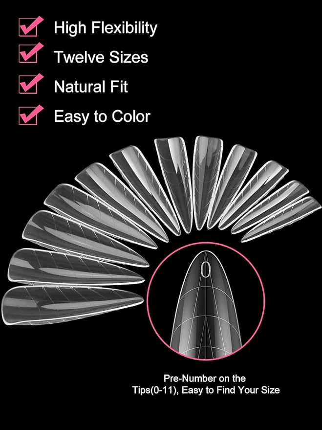 EBANKU 120Pcs Stiletto Extension Nail Molds - Clear Acrylic Nail Tips, Full Cover Reusable Nail Forms for Builder Nail Art Design Salon & DIY