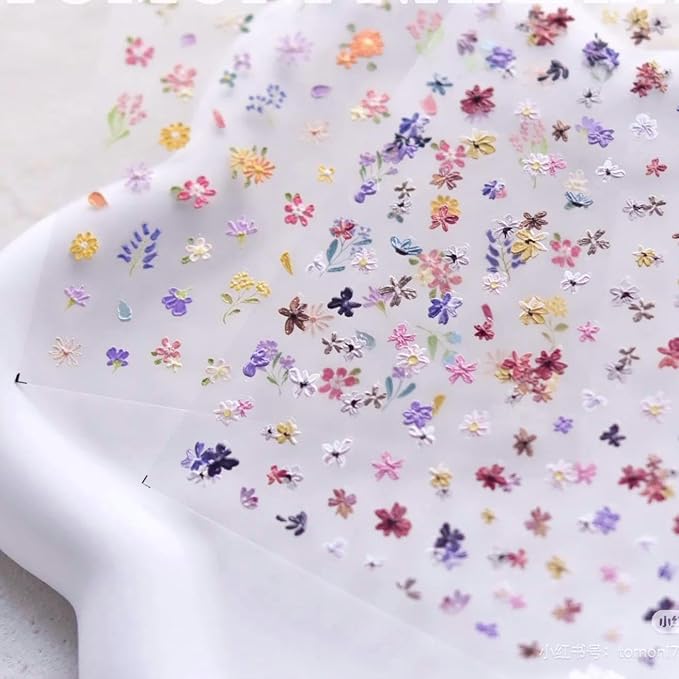 Dedyel Spring Wildflowers Nail Sticker 5D Embossed Wildflower Nail Stickers Spring Summer Red Yellow Blue White Flower Design Nail Art Decoration for Women Girls Kids