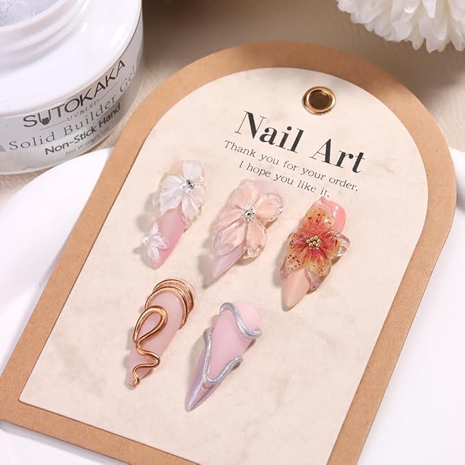Solid Builder Gel for Nails, 60g Clear 3D Sculpting Modeling Carving Non-Sticky Hand Hard Gel Nail Extension Glue with Chrome Powder and Silicone Sculpture Pen Nail Art Salon Home DIY