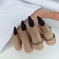 Matte Black Press on Nails Almond Shaped 48Pcs Neutral Fake Nails for Women, Medium Almond Nails Press on Reusable Acrylic Nails Glue on Medium Length Stiletto False Nails Gel Artificial Nails