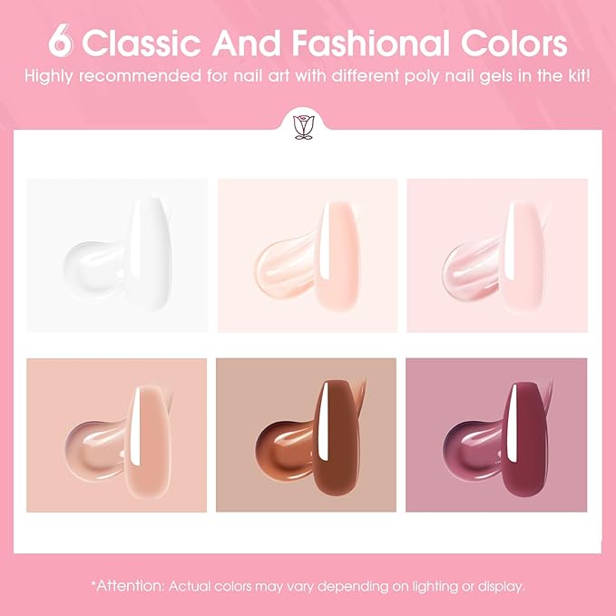 ROSALIND White Nude Brown Christmas Poly Nail Gel, 6 Colors 0.34 oz/10 ml Poly Extension Gel Nail Enhancement Builder for French Manicure Home Salon Design Need U V/LED Lamp Fall Colors